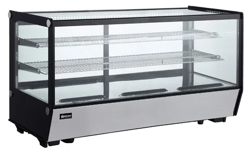 48″ Two (2) Shelf Square Glass Countertop Refrigerated Showcase, 7.13 cu.ft. (202 Liter), Stainless Steel