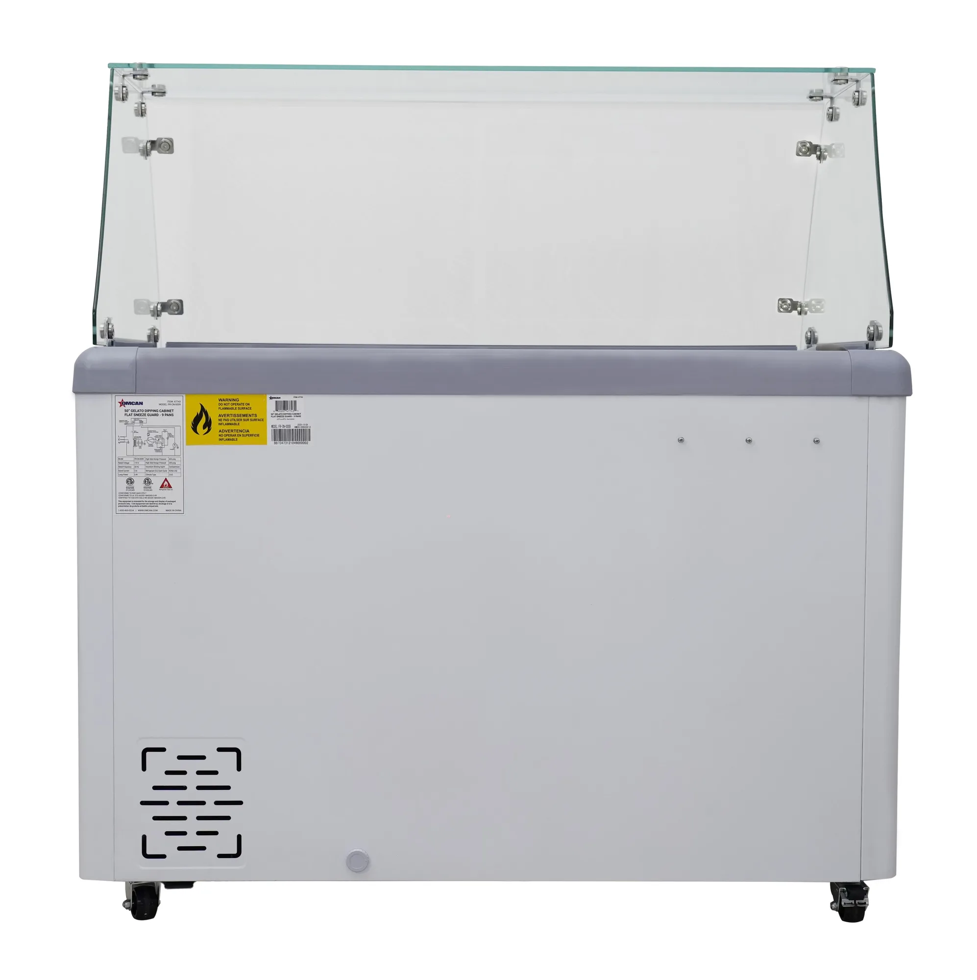 50″ Nine (9) Pan Gelato Dipping Cabinet with Flat Sneeze Guard