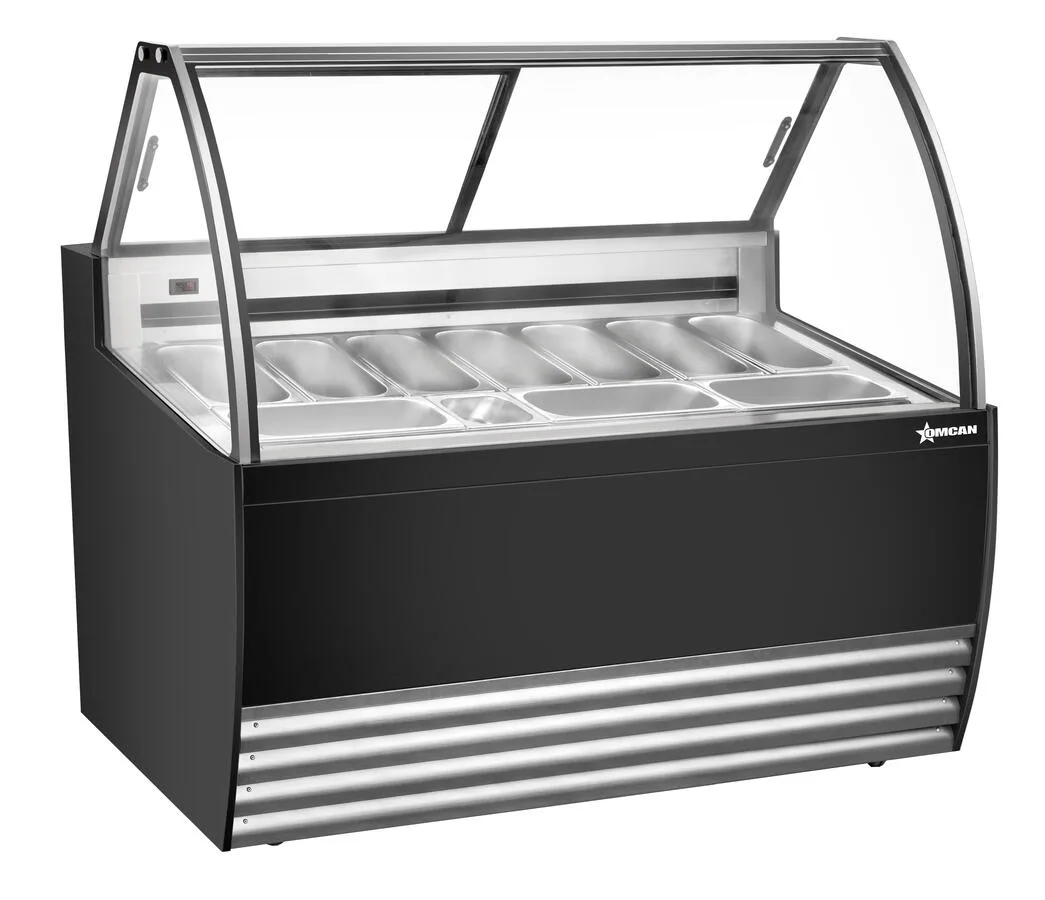 55″ Ten (10) Pan Gelato Display Showcase with Flat Sneeze Guard (Black Exterior)
