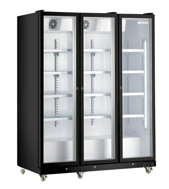 72” Three (3) Glass Door Display Refrigerator with LED Light, 53 cu.ft. (1500 L), Black