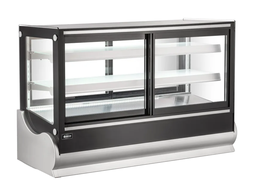 60” Two (2) Shelf Square Refrigerated Self-service Countertop Display Case, 11.4 cu.ft. (325 L), Black