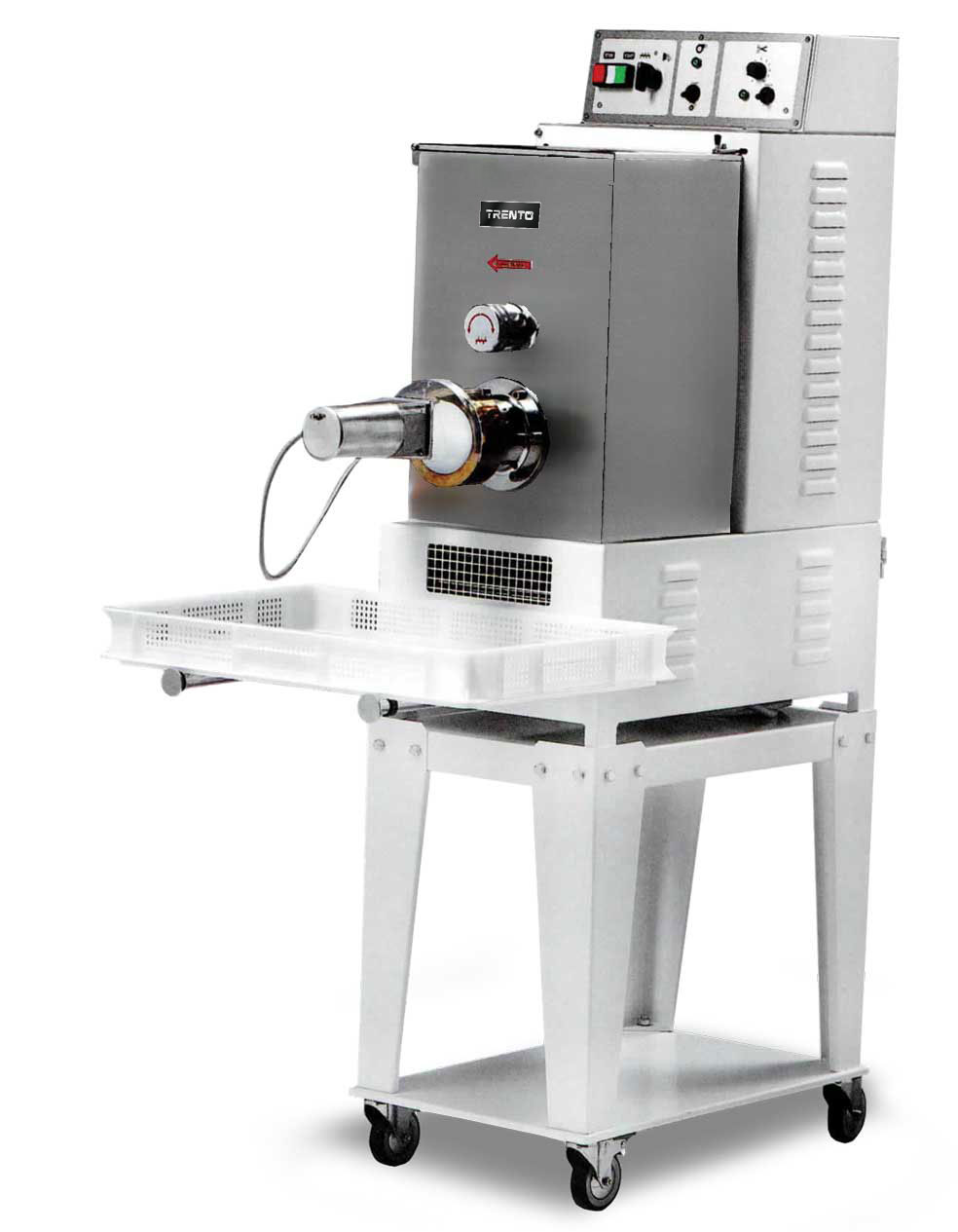 Trento TR95 51 lb/hr (23 kg/hr) Pasta Machine with Cooling System, Trolley and Cutting Assembly - 1 HP, 220 V, 1 Phase