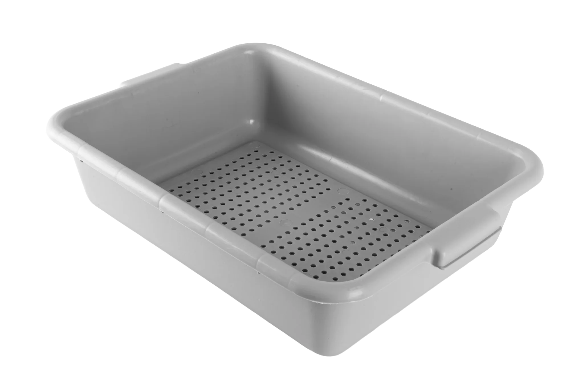 21.5″ x 15.5″ x 5″ Standard Polypropylene Perforated Gray Bus Box
