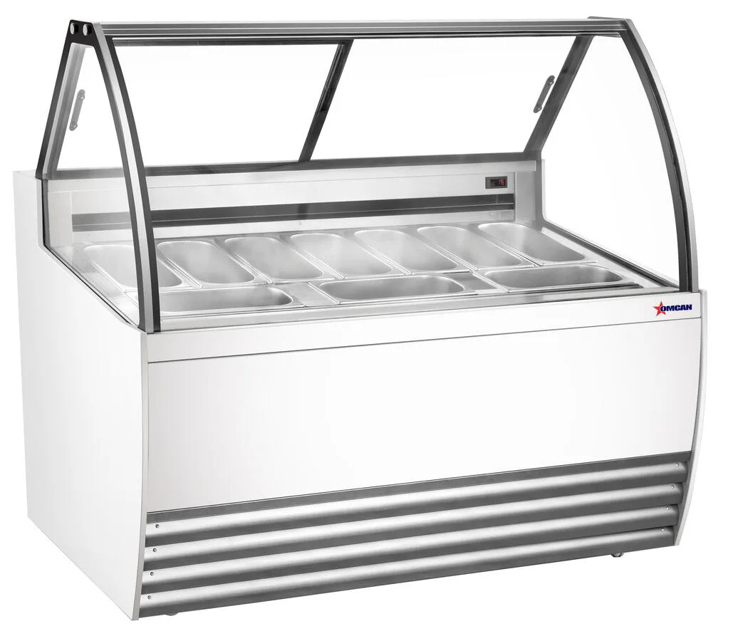 55″ Ten (10) Pan Gelato Display Showcase with Flat Sneeze Guard (White Exterior)