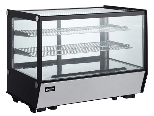 35″ Two (2) Shelf Square Glass Countertop Refrigerated Showcase, 5.65 cu.ft. (160 L), Stainless Steel