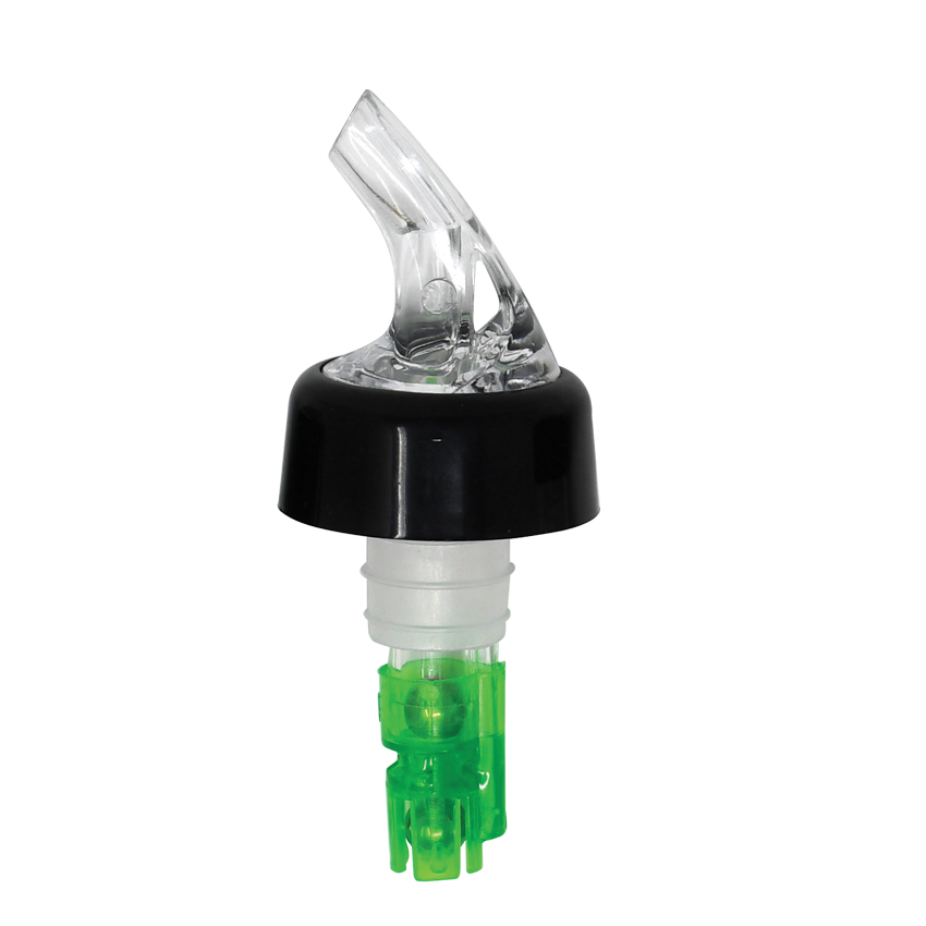 3/4 oz Clear Spout / Green Tail Measured Liquor Pourer with Collar – 12/Pack