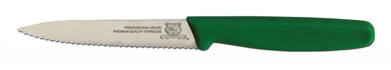 4" Serrated Edge Paring Knife with Green Polypropylene Handle