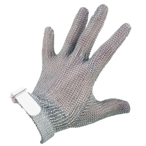 Five Finger Stainless Steel Mesh Glove with White Silicone Strap – Small