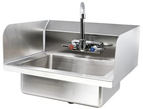 Fabricated Hand Sink with Side Splashes, 4″ Gooseneck Faucet and Drain Basket