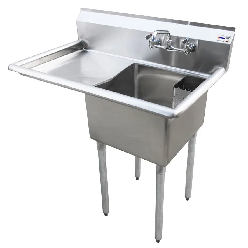 18″ x 21″ x 14″ 18-gauge stainless steel One Tub Sink with 1.8″ Corner Drain and Left Drainboard