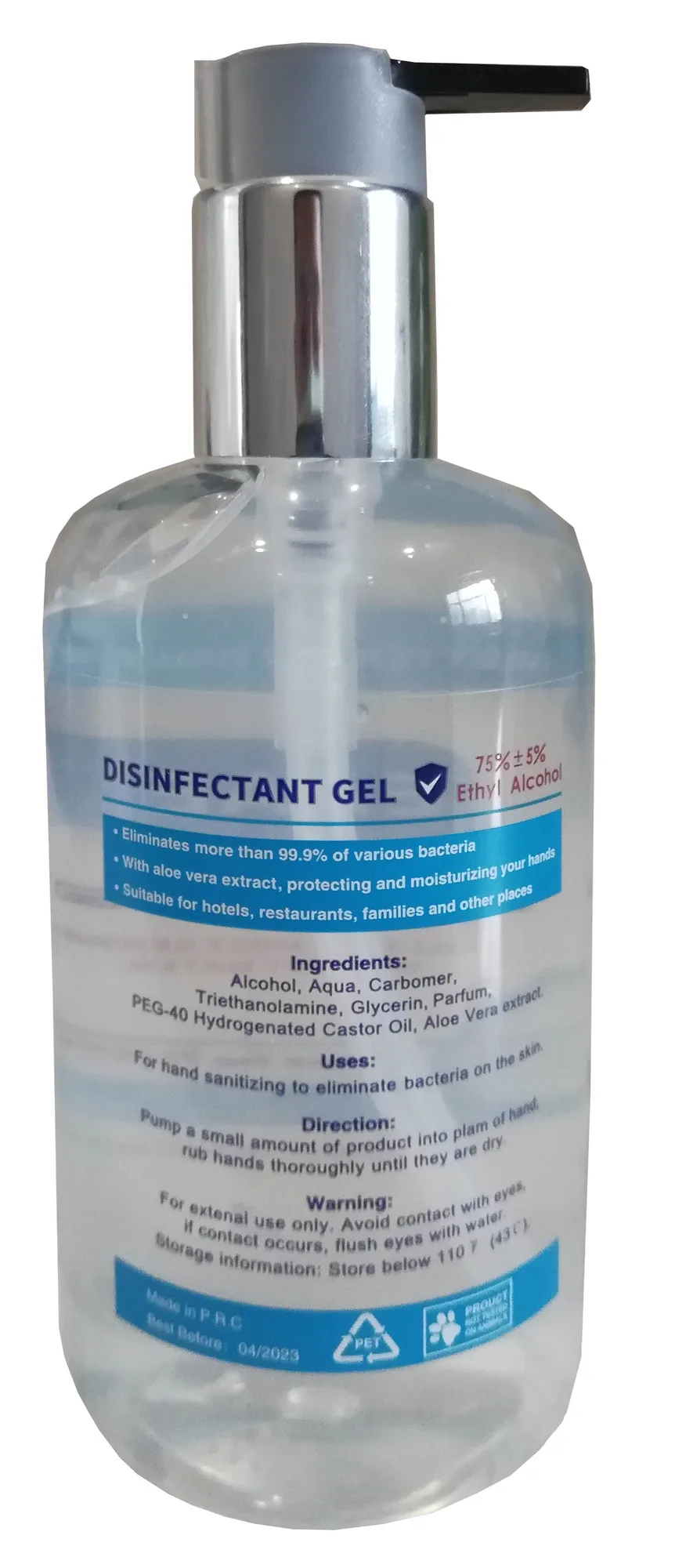 Hand Sanitizer with 75% Alcohol-300ml Clear Bottle with Pump