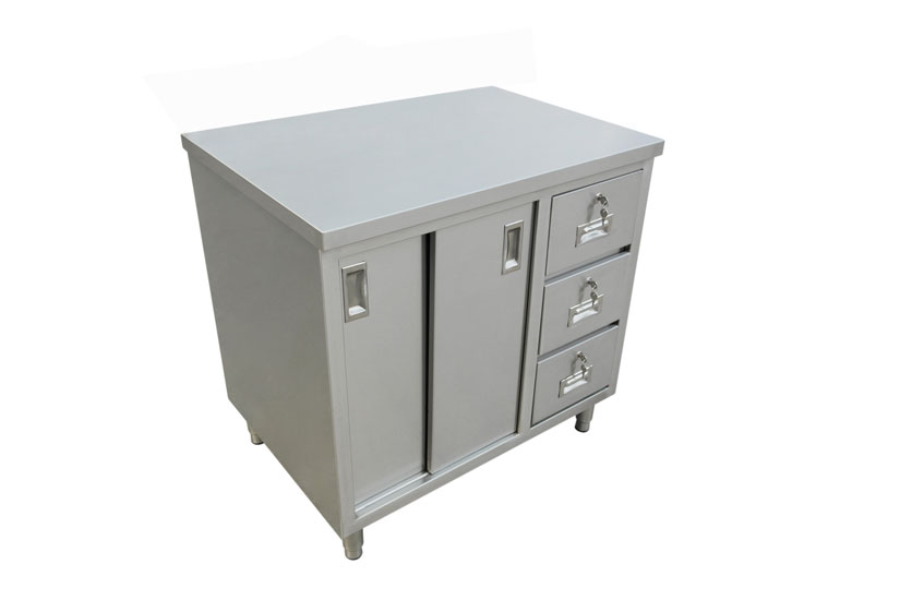 30″ x 48″ Stainless Steel Worktable With Cabinets And Drawers
