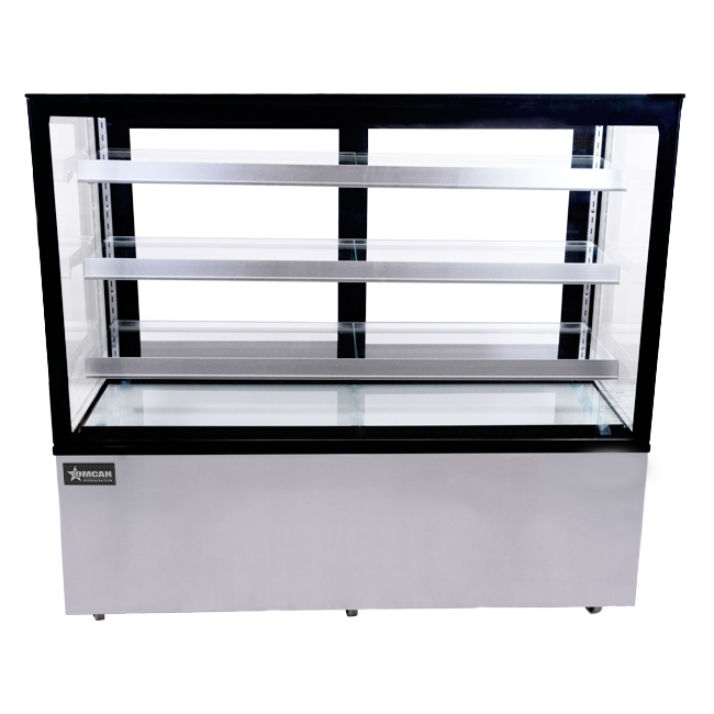 60″ Three (3) Shelf Square Glass Floor Refrigerated Display Case, 23 cu.ft. (670 L), Stainless steel