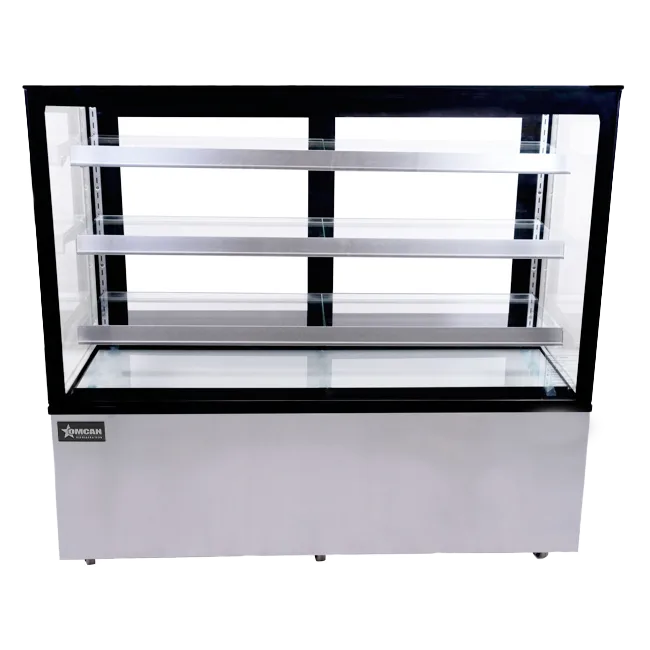 60″ Three (3) Shelf Square Glass Floor Refrigerated Display Case, 23 cu.ft. (670 L), Stainless steel