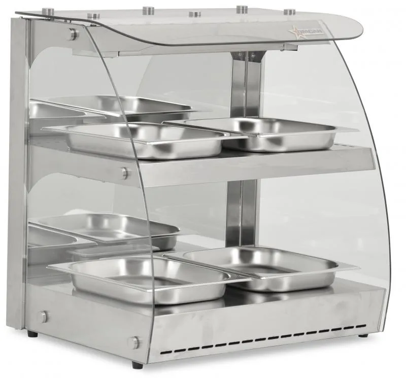 25" Heated Display Case, 2 Shelves, Curved Glass, Self-Service, 3.5 cu.ft. (100 L) Capacity