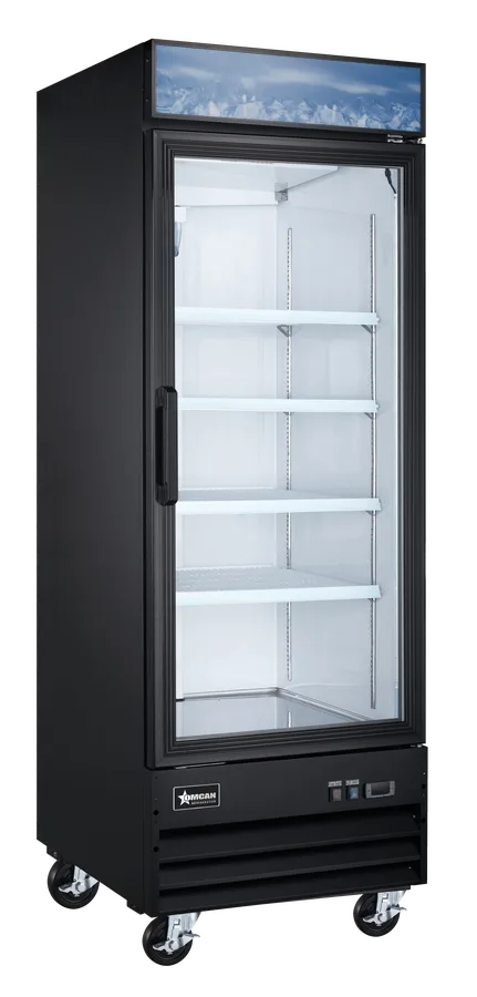 31” One (1) Glass Door Display Freezer, 23 cu.ft. (648 L), Black