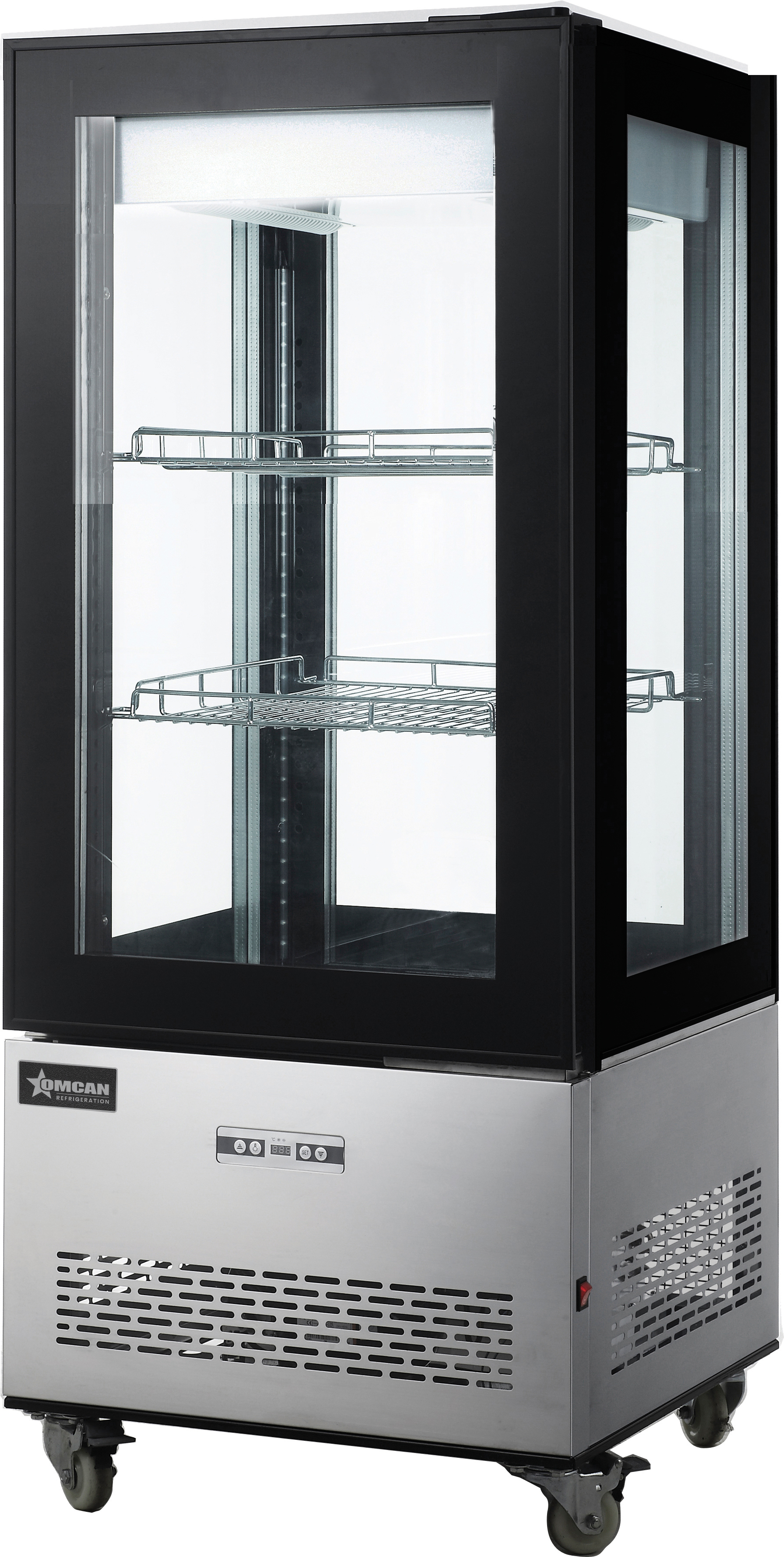26″ Two (2) Shelf Refrigerated Display Case with Four-Sided Glass 59″ Tall, 9.53 cu.ft. (270 Liter), Stainless Steel