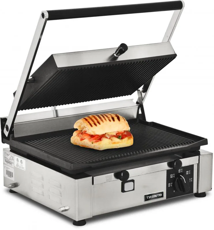 Trento 10″ x 14″ Single Panini Grill with Top and Bottom Grooved Grill Surface