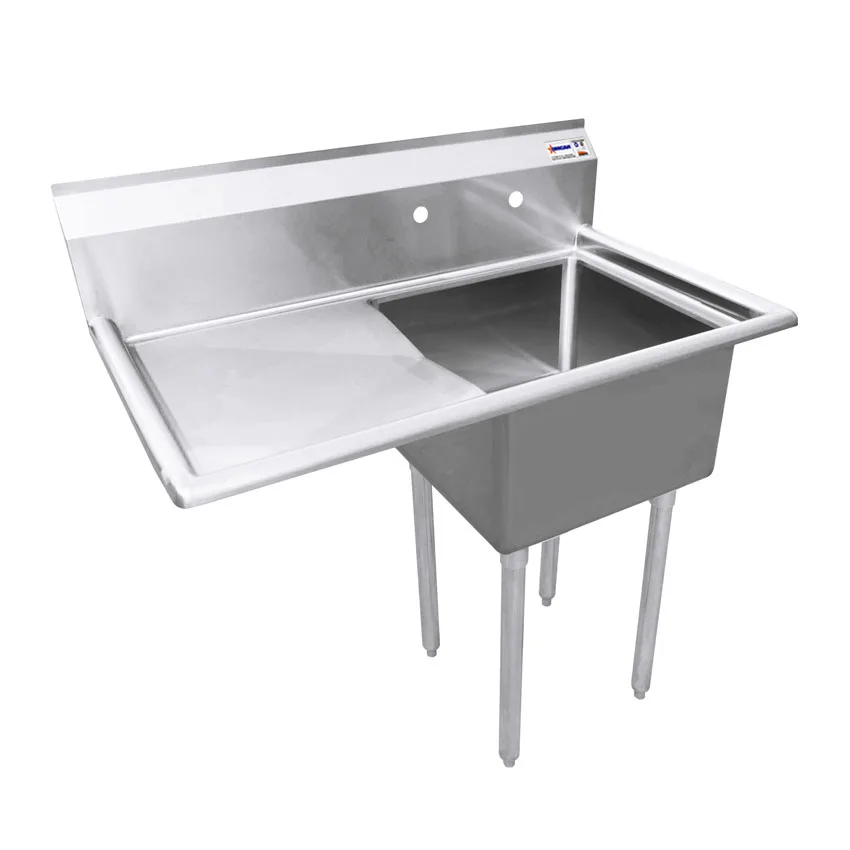 18″ x 18″ x 11″ 18-Gauge Stainless Steel One Tub Sink with 1.8″ Corner Drain and Left Drainboard