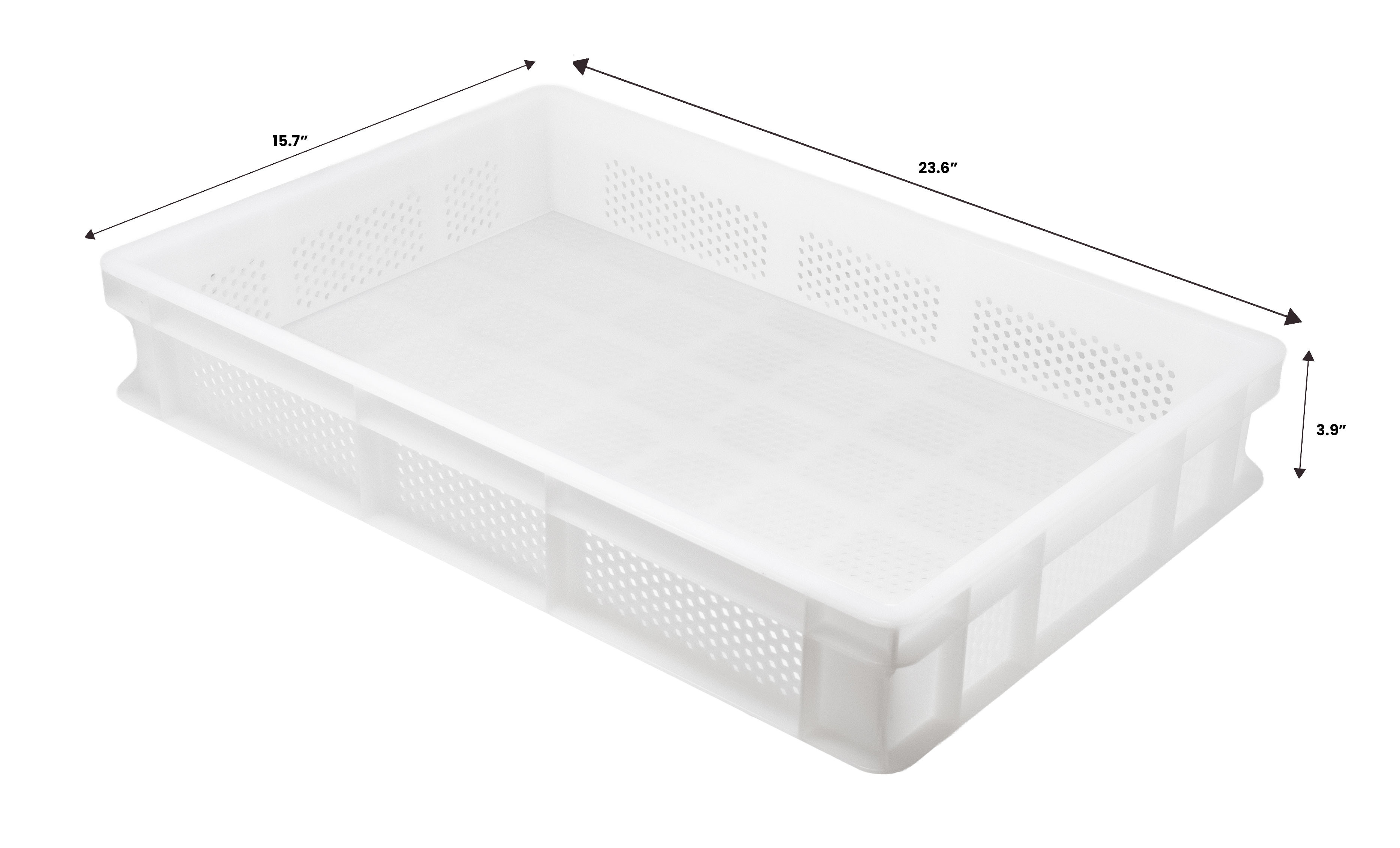 23.6” x 15.7” x 3.9″ Polypropylene Pasta Tray with Perforated Base and Sides