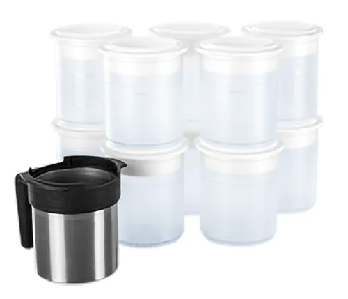 Pacojet Transparent Synthetic Pacotizing Beaker Set of 10 + 1 Chrome Steel Protective Outer Beaker