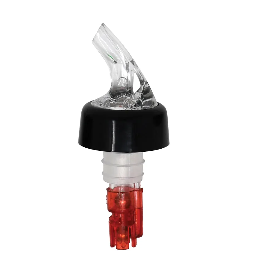 1 oz Clear Spout / Red Tail Measured Liquor Pourer with Collar – 12/Pack