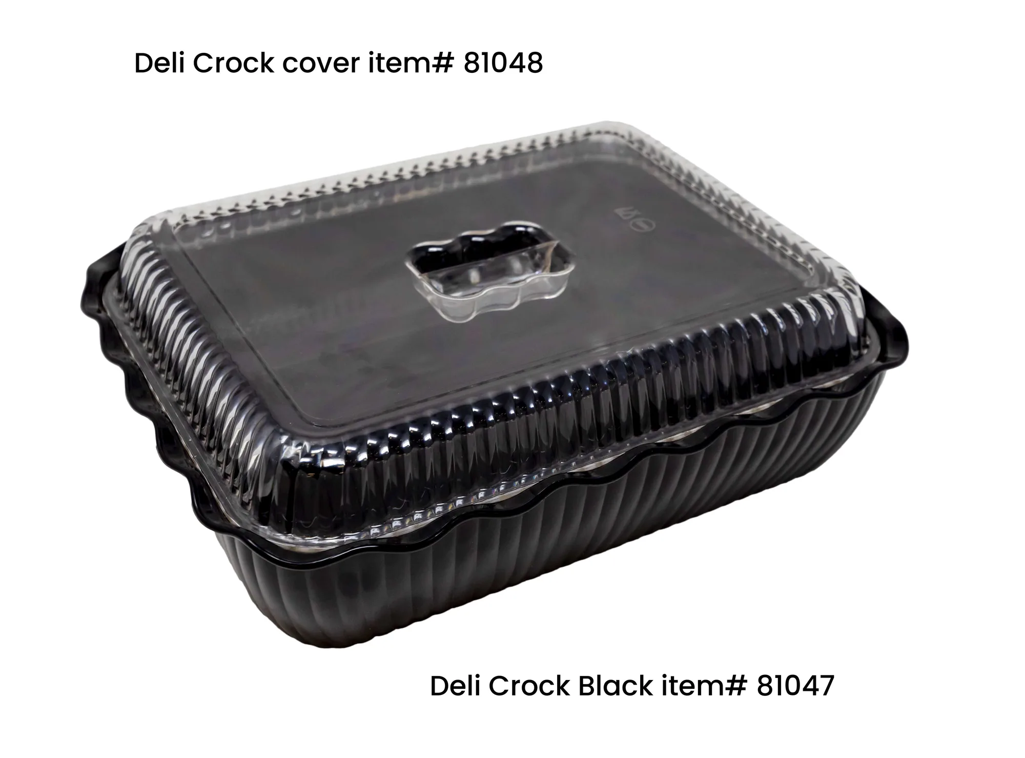 13" x 10 5/16" x 3 1/4" Black Scalloped Deli Crock 10 lbs. Capacity NSF