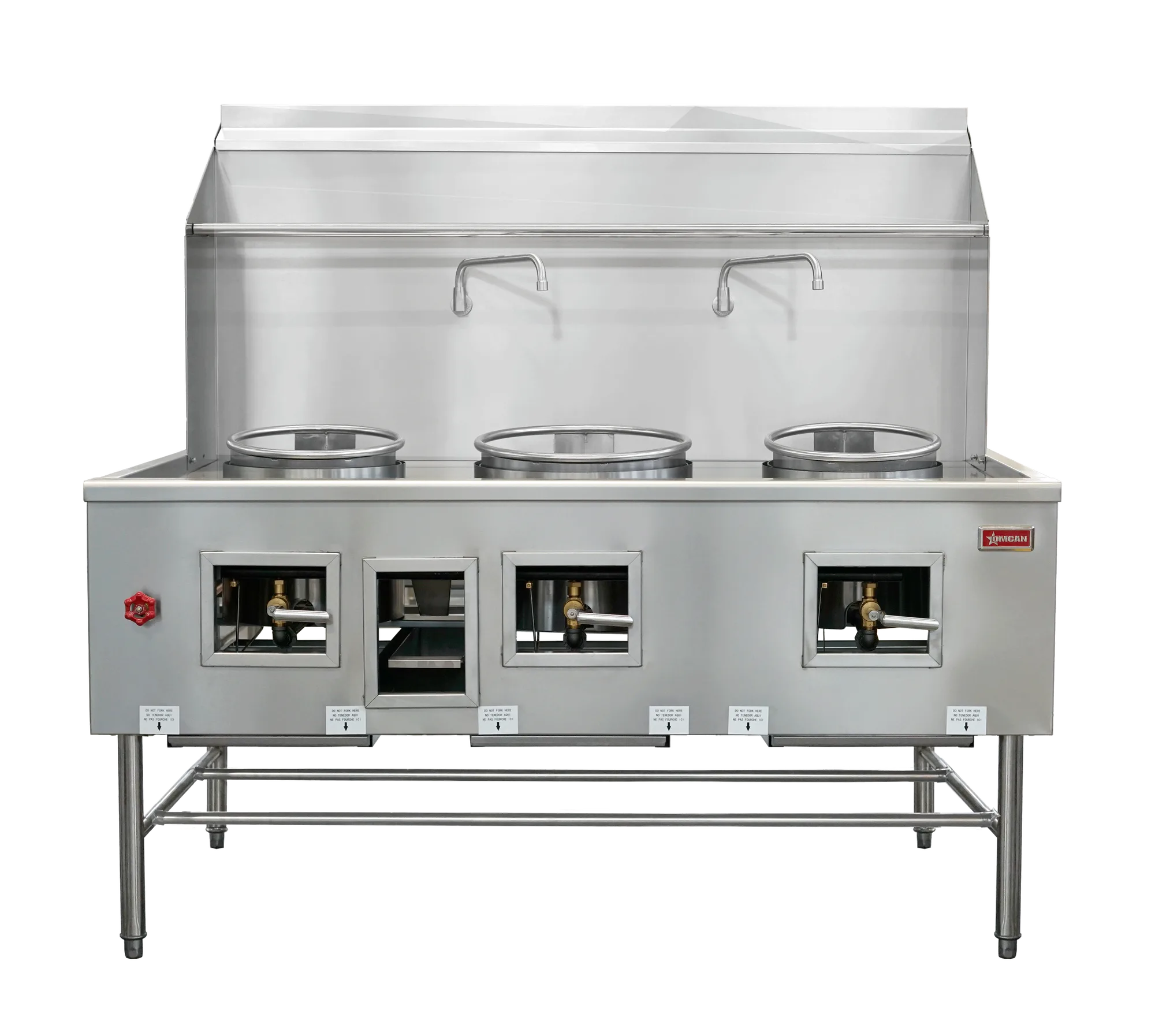 Three Chamber Wok Range with Two 13″ Ring & One 16″ Ring, Backsplash, Faucet, 315,000 BTU – Natural Gas