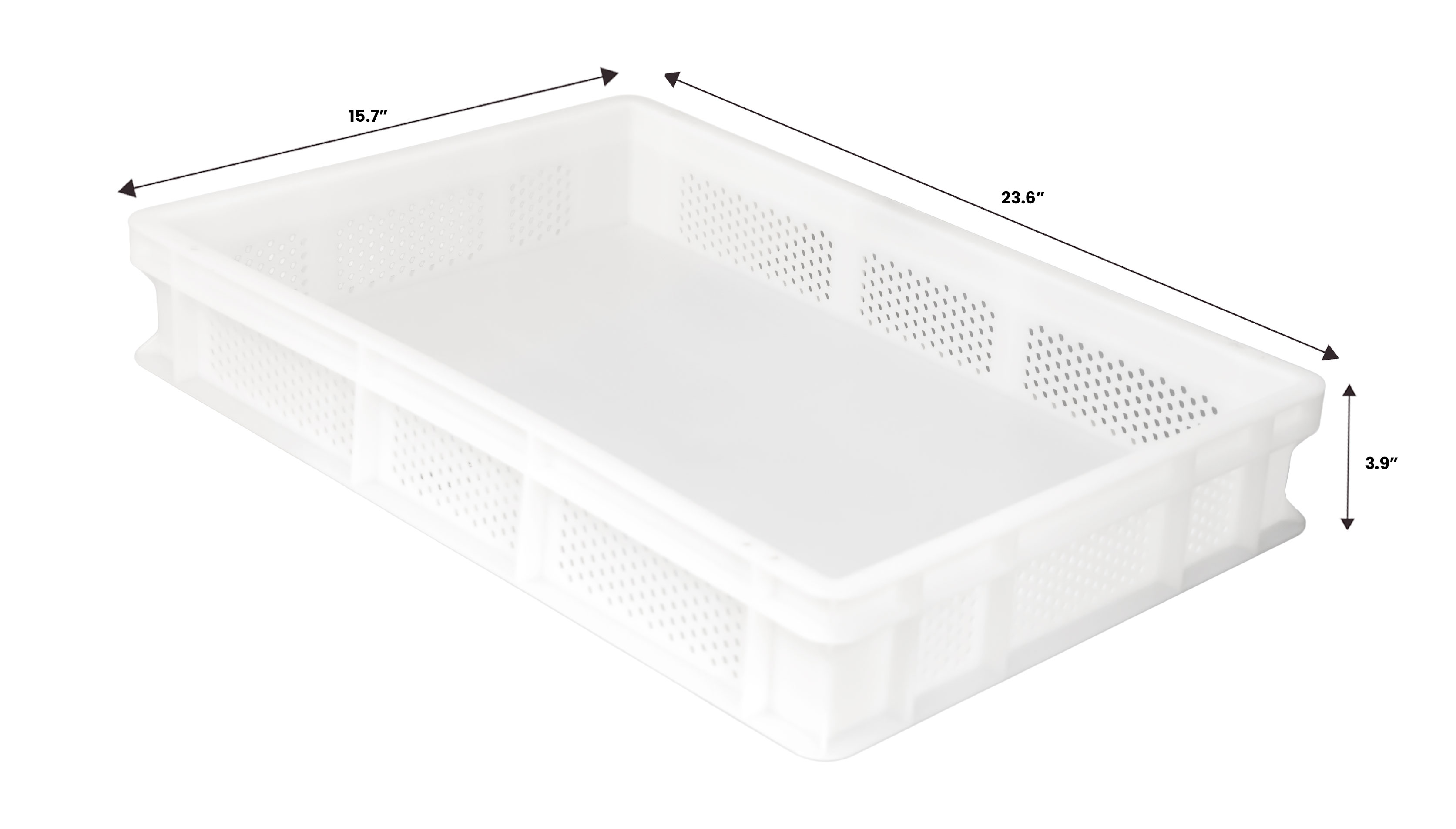 23.6” x 15.7” x 3.9″ Polypropylene Pasta Tray with Solid Base and Perforated Sides