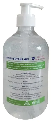 Hand Sanitizer with 75% Alcohol 500ml Clear Bottle with Pump