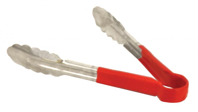 9" Heavy-Duty Utility Tongs with Red Plastic Handle