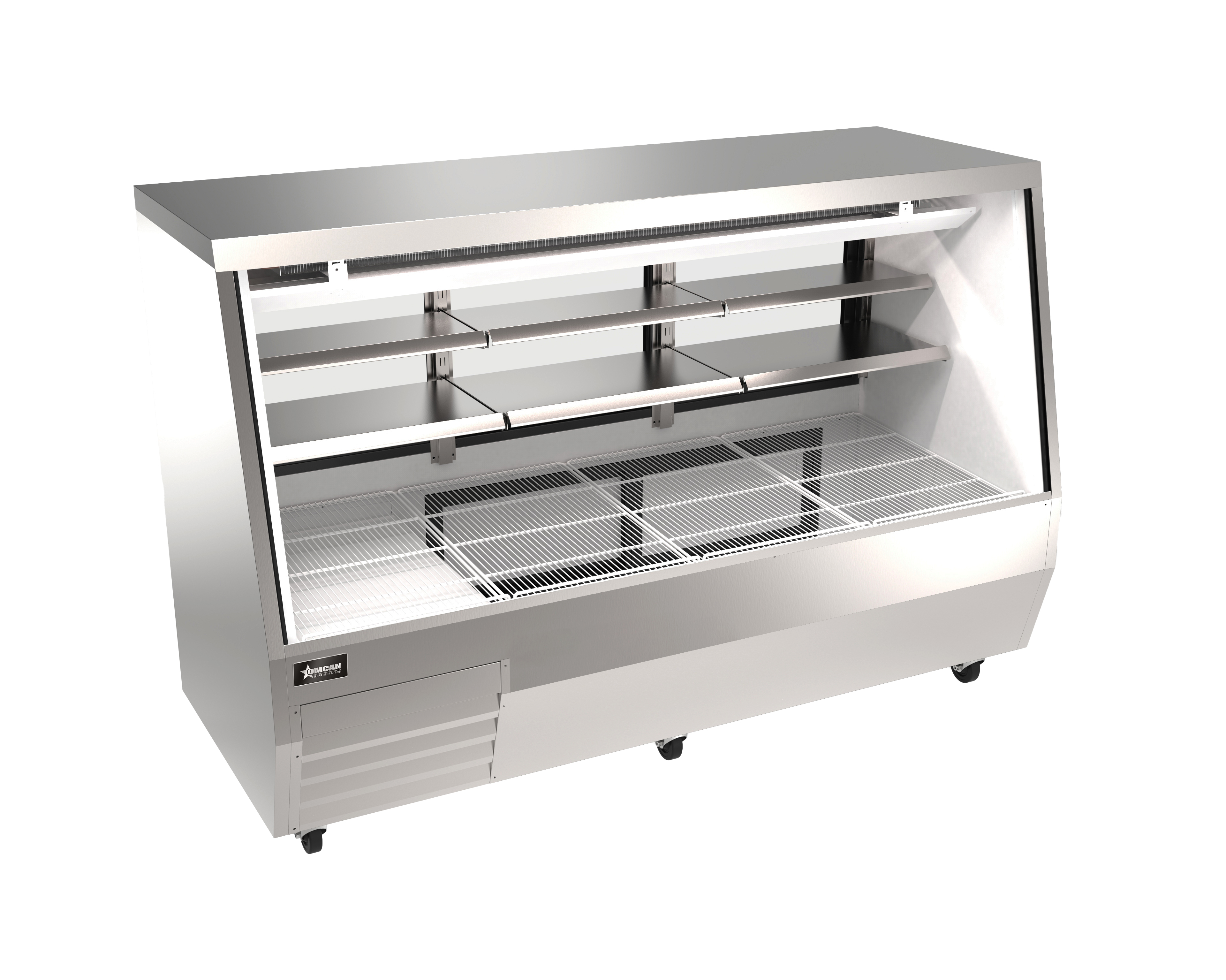 84” Square Glass Refrigerated Double-Duty Deli Case, 35.92 cu.ft. (1017 L), Stainless Steel