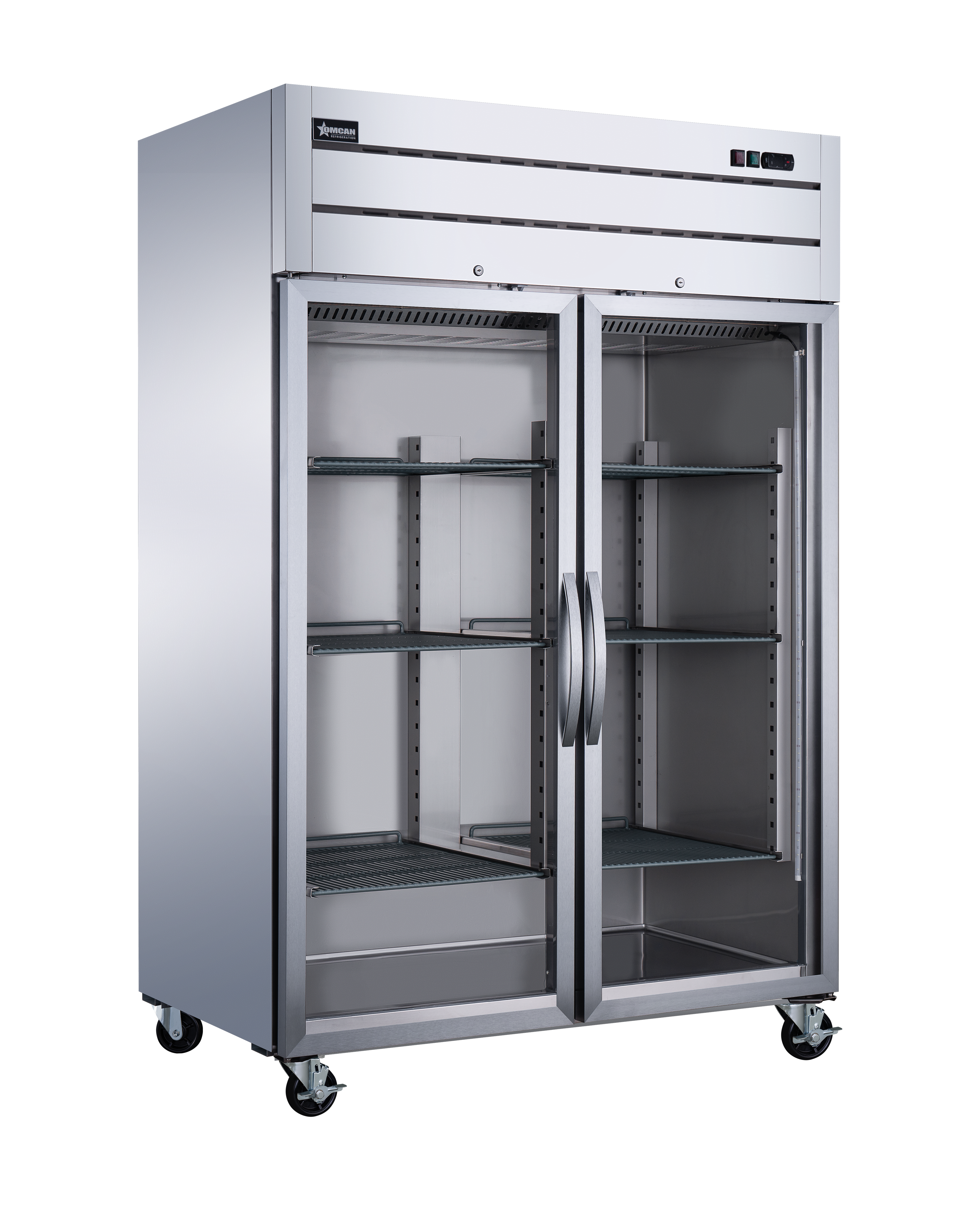 54″ Two (2) Glass Door Top Mounted Reach-In Refrigerator, 43.1 cu.ft. (1220 L), Stainless Steel