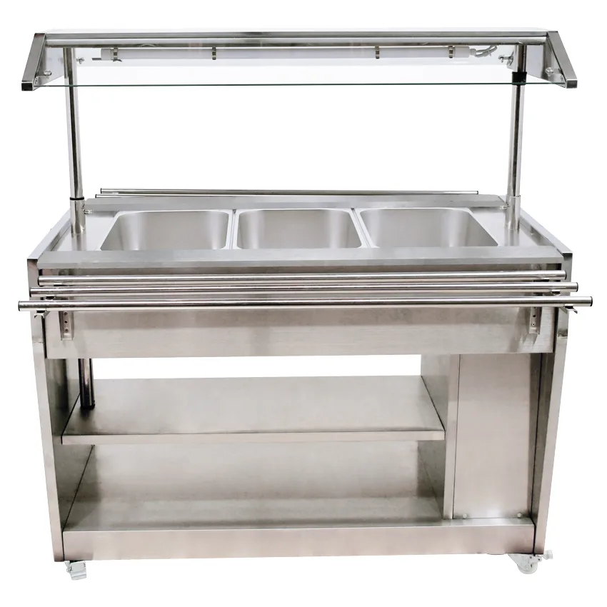 48″ 3 Pan Sealed Well Steam Table with Integrated Lighting Canopy, All-Stainless-Steel, 110V, 1450W