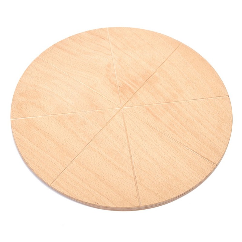 Linea Dori 16" x 16" Beech Wood Round Pizza Cutting Board, 8 Carved Slices, 0.5" Thick