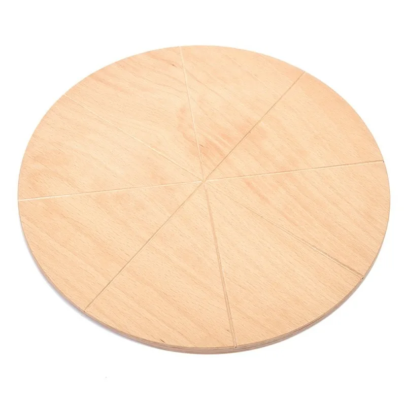 Linea Dori 16" x 16" Beech Wood Round Pizza Cutting Board, 8 Carved Slices, 0.5" Thick