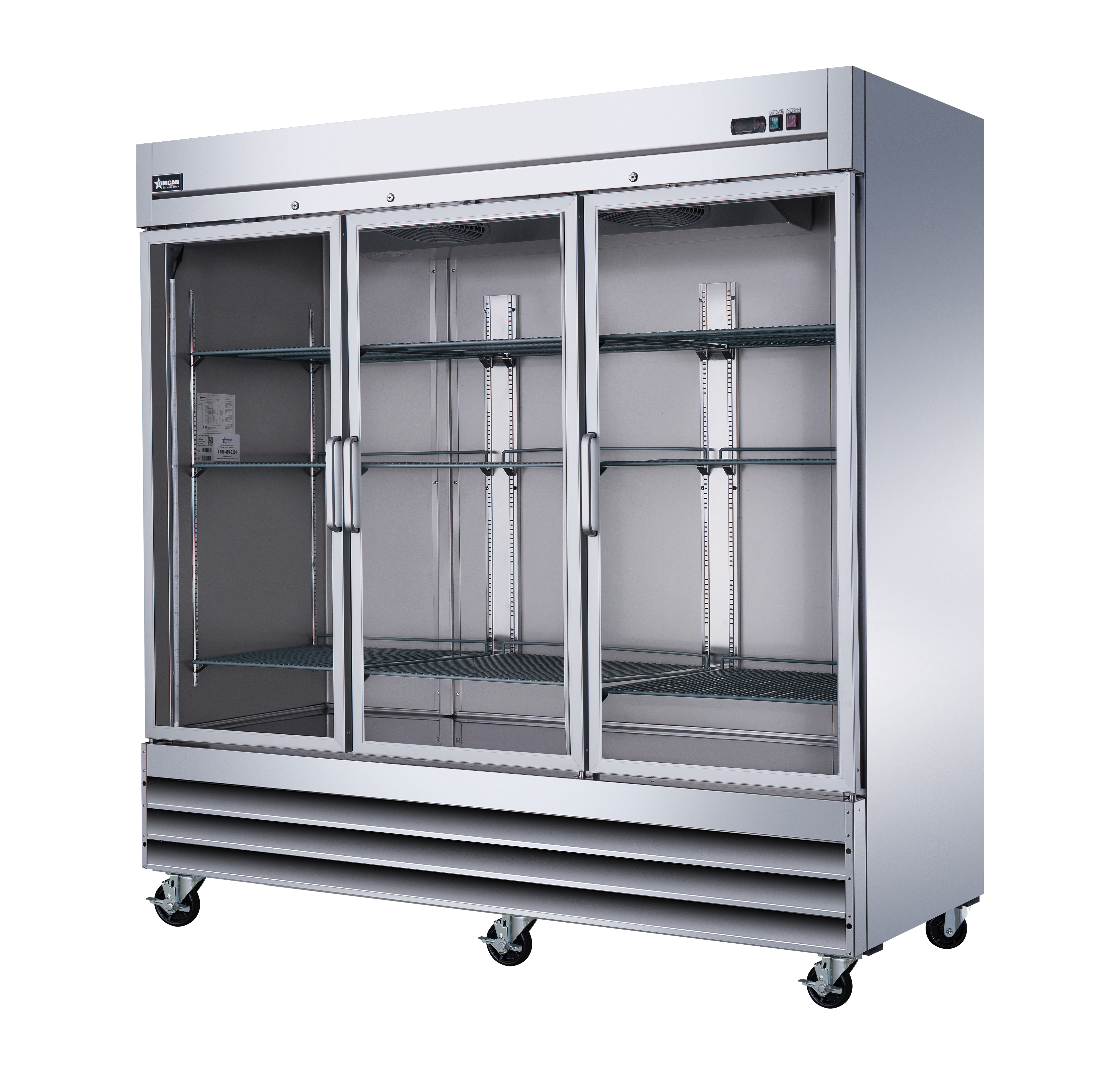 81″ Three (3) Glass Door Reach-In Refrigerator, 72 cu.ft. (2,024 L), Stainless Steel