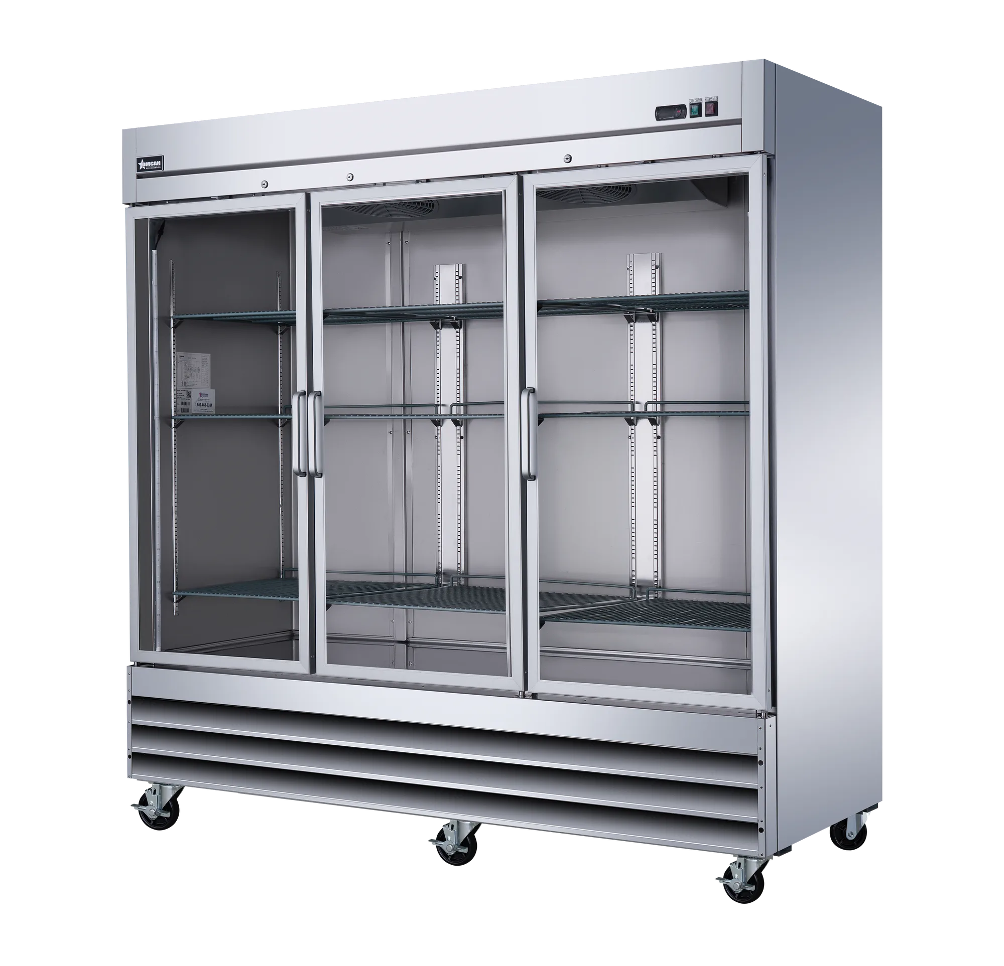 81″ Three (3) Glass Door Reach-In Refrigerator, 72 cu.ft. (2,024 L), Stainless Steel