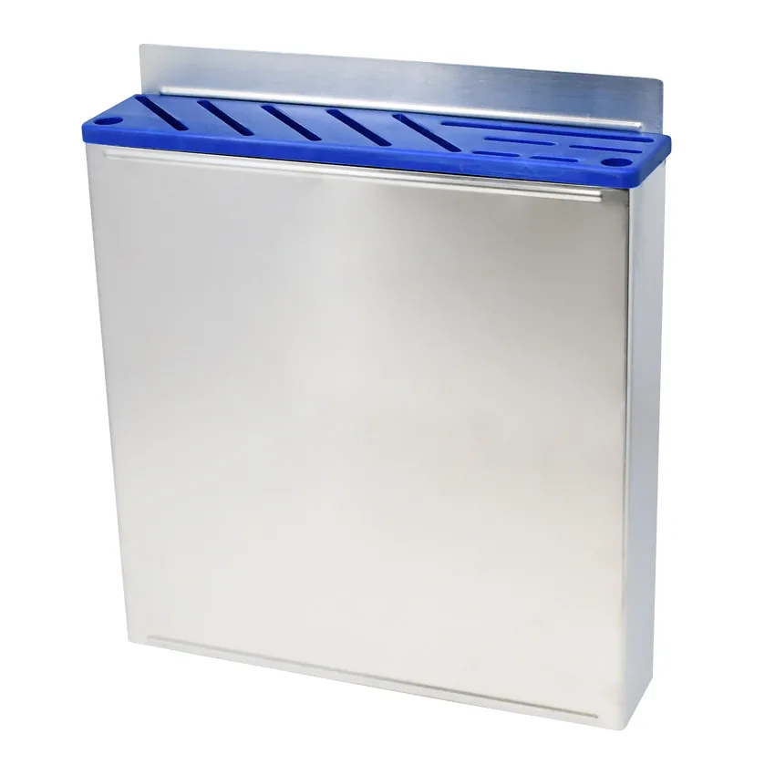 Stainless Steel Knife Rack with Blue Plastic Insert