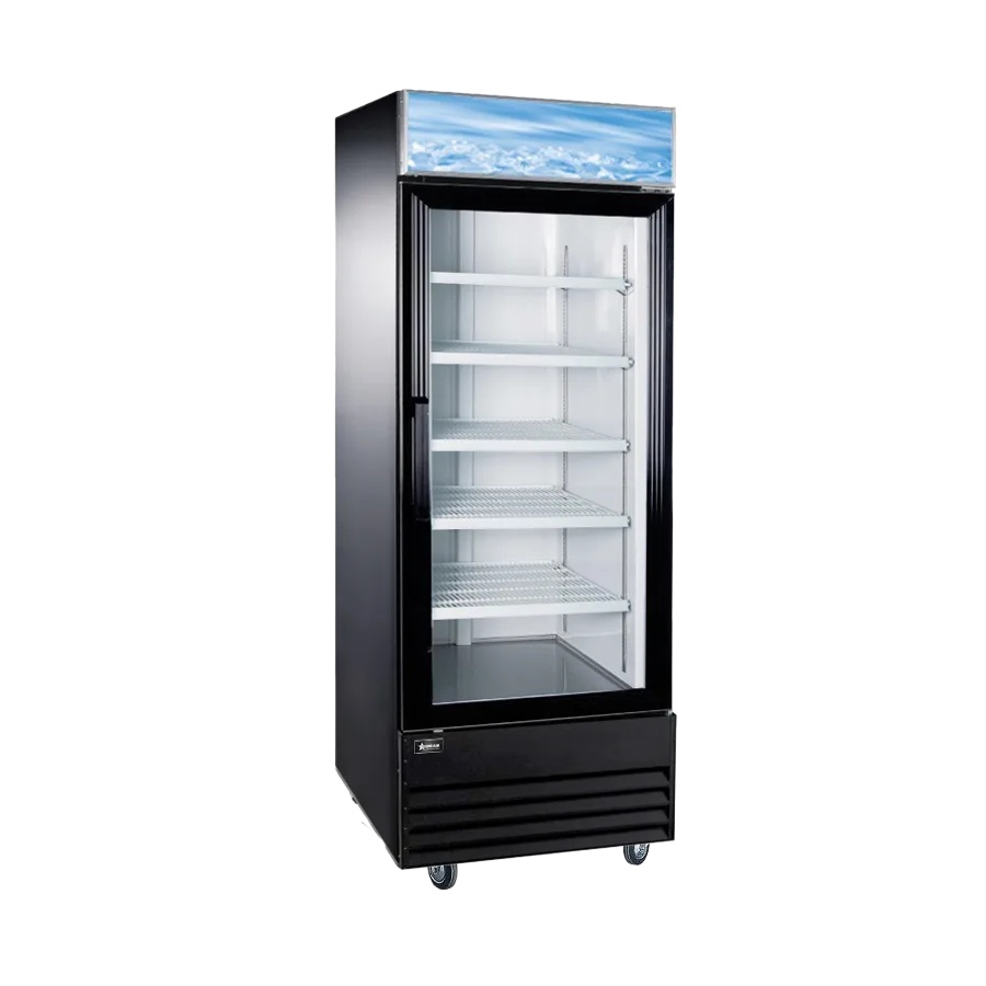 28″ One (1) Glass Door Display Refrigerator with Lightbox, 23 cu.ft. (648 L), Black