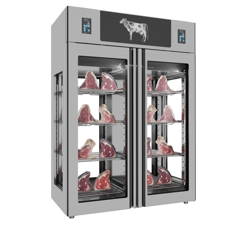 Stagionello® Dry Age 3.0 TWIN 1400 Liter, 150 Kg + 150 Kg Dry Aging Cabinet with Humidity Management, 4-Glass View – 220-240V, 1Ph, 548W