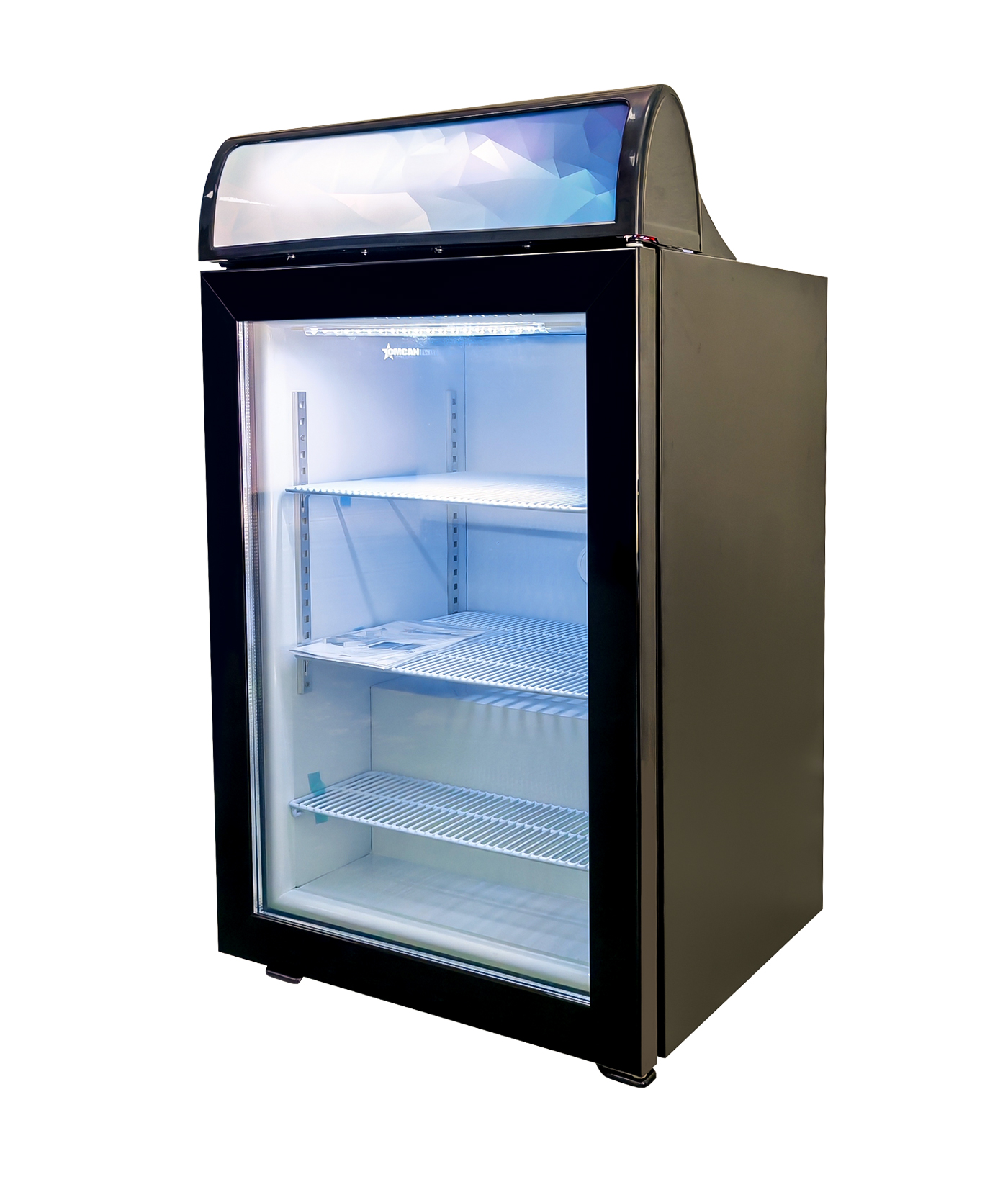 23″ One (1) Glass Door Countertop Display Freezer with Top Lightbox, 3.46 cu.ft. (98 L), Black