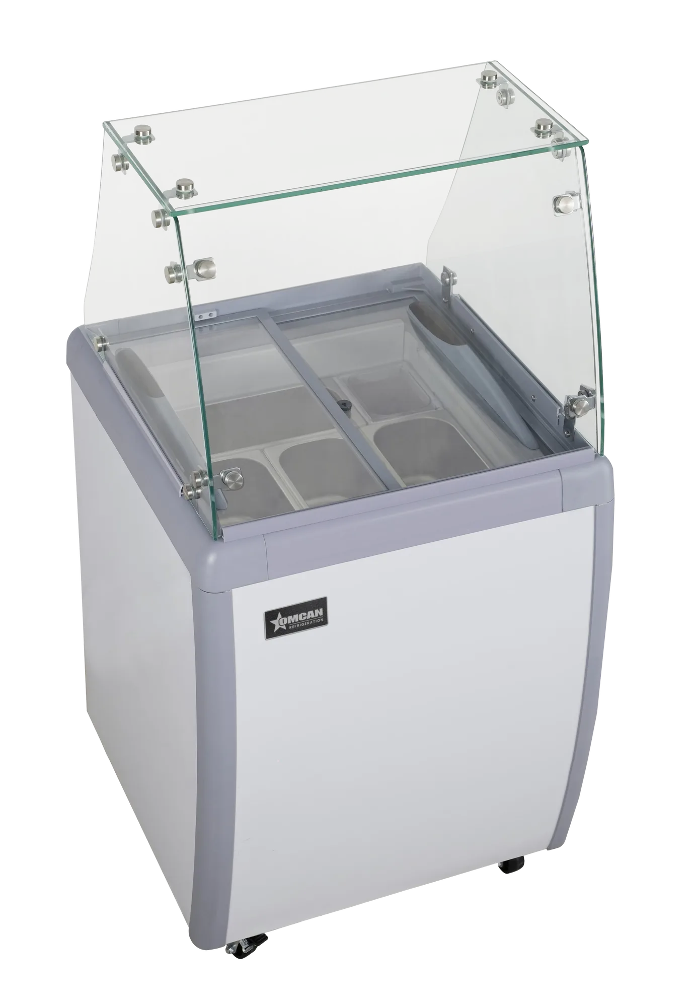 26″ Four (4) Pan Gelato Dipping Cabinet with Flat Sneeze Guard
