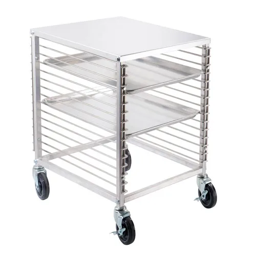 Aluminum Counter-Height End-Load Bun Pan Rack with 15 Slides and Solid Flat Top