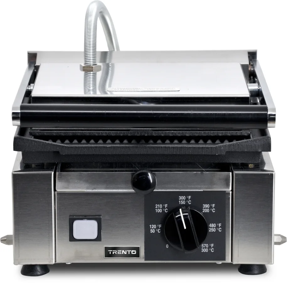 Trento 10″ x 9″ Single Panini Grill with Top and Bottom Grooved Grill Surface