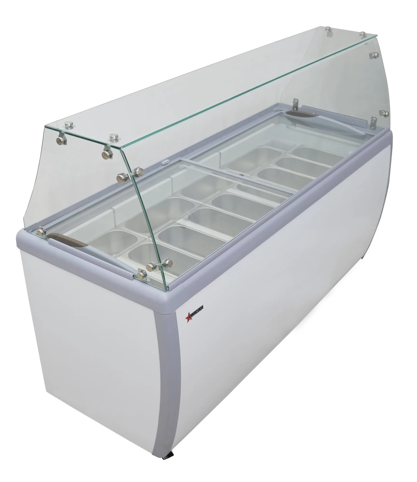71″ Thirteen (13) Pan Gelato Dipping Cabinet with Flat Sneeze Guard and Pans