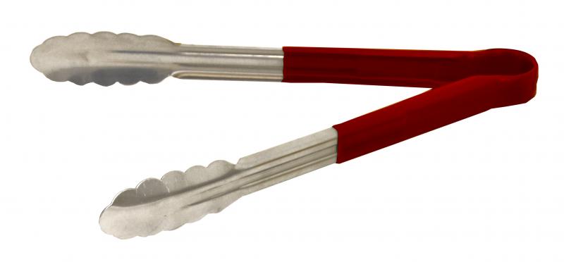 12" Heavy-Duty Utility Tongs with Red Plastic Handle