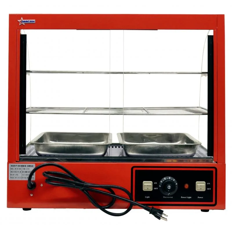 26" Display Warmer, 2 Shelves, Curved Glass, Full-Service with 1.2 kW