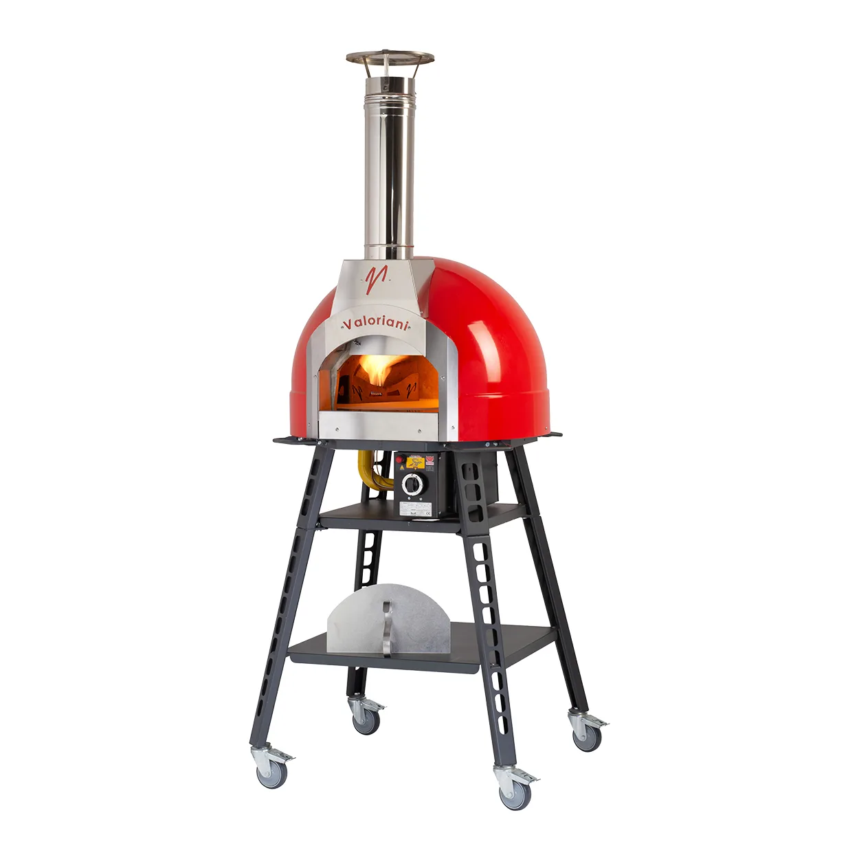 Valoriani Baby 60 Red Metal Dome Wood Fired and Gas Oven with Stand and Casters – 44,358 BTU
