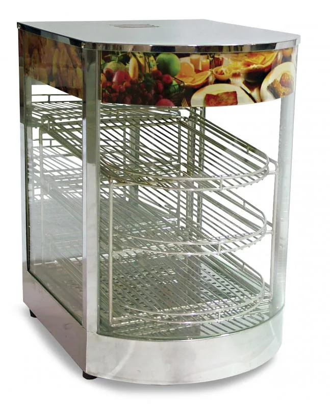 14" Display Warmer, 3 Shelves, Curved Glass, Full-Service with 0.85 kW